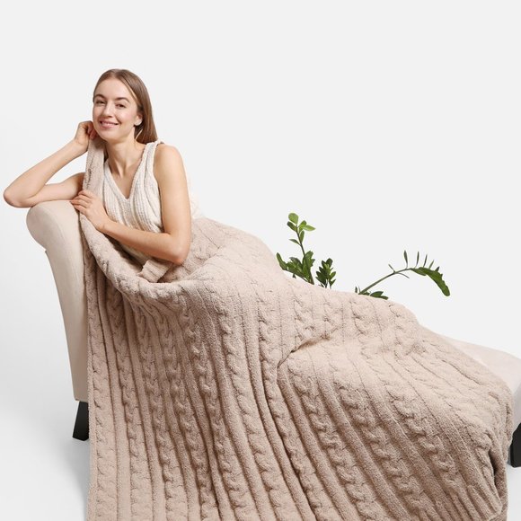 P/S Solid Cable Knitted pattern Luxury Soft Throw Blanket·50x60·Luxury· - Picture 2 of 9